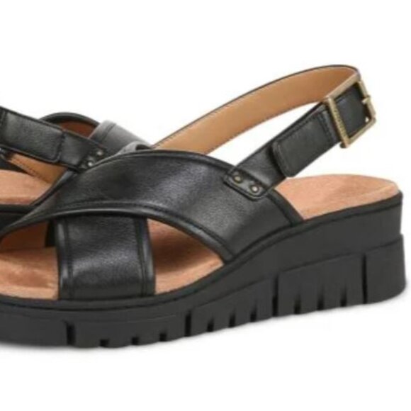 Vionic Womens Uptown Sonoma Sling back Wedge Sandal Black 6.5 Wide- NIB - Picture 1 of 6